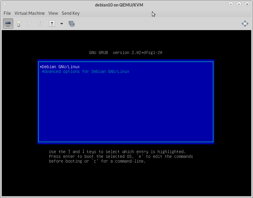 Installed Debian Guest OS Boot Screen